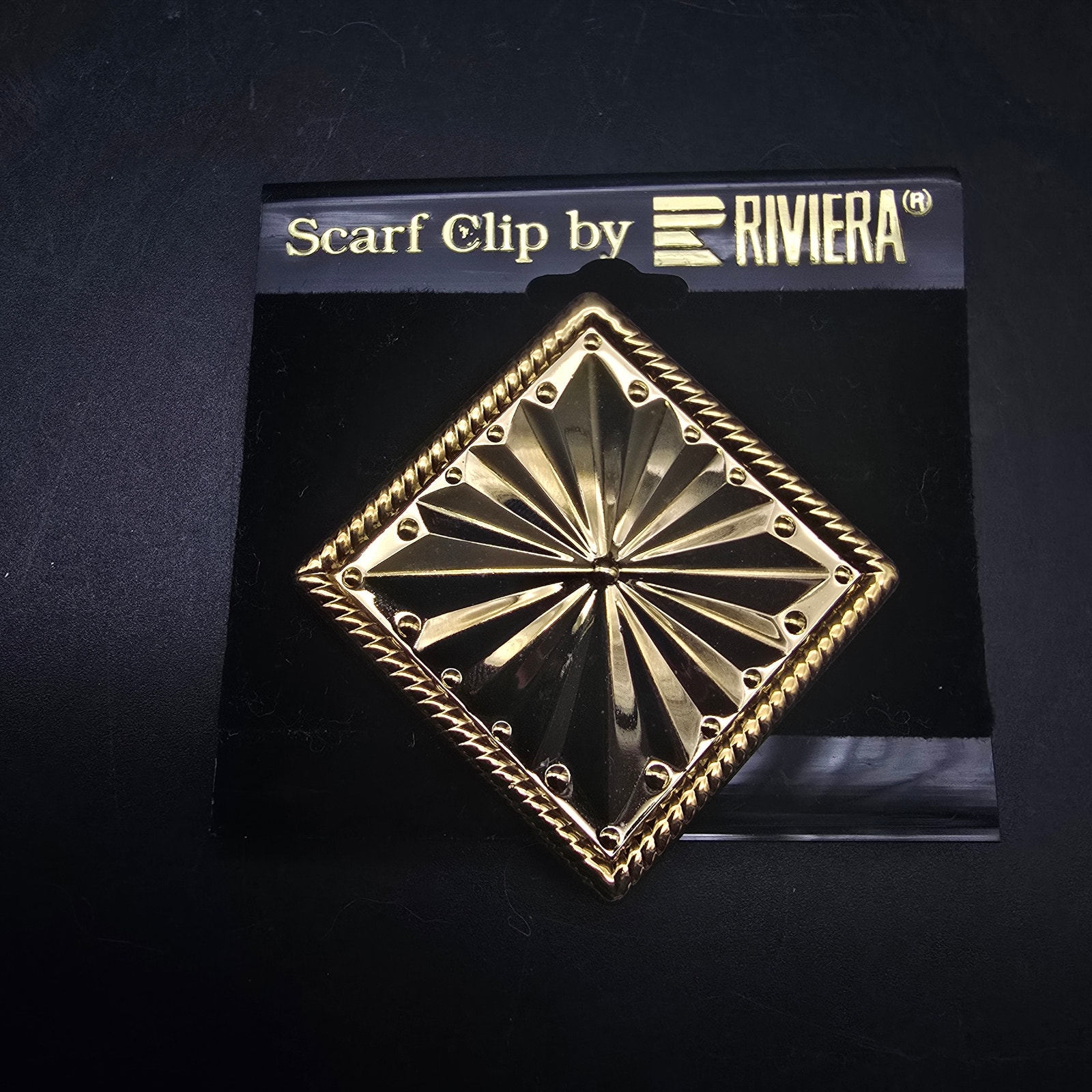 Riviera Gold Tone Scarf Clip Geometric Vintage 1980s Jewelry